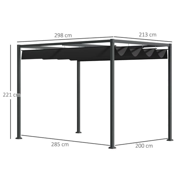 Rootz Sun Protection Pergola - Puutarhakatos - Ulkopaviljonki - Metallirunko - Jatkettava katto - UV-suojattu kansi - 298cm x 213cm x 221cm