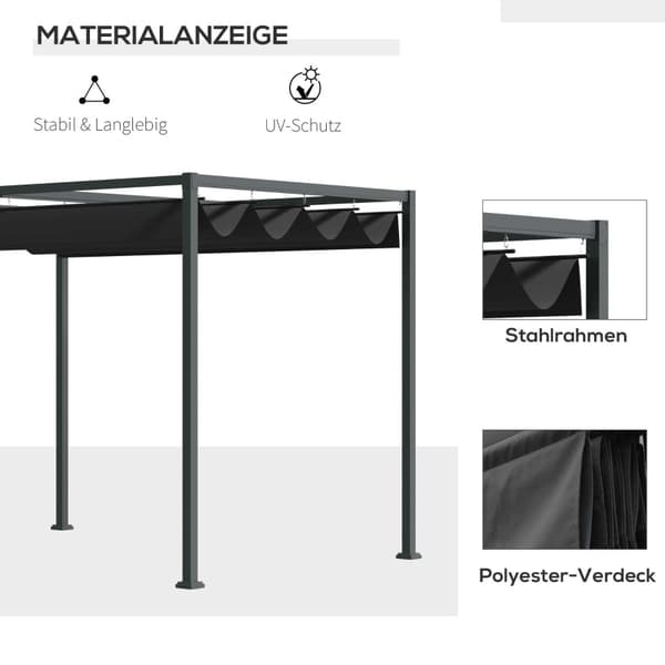 Rootz Sun Protection Pergola - Puutarhakatos - Ulkopaviljonki - Metallirunko - Jatkettava katto - UV-suojattu kansi - 298cm x 213cm x 221cm