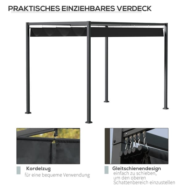 Rootz Sun Protection Pergola - Puutarhakatos - Ulkopaviljonki - Metallirunko - Jatkettava katto - UV-suojattu kansi - 298cm x 213cm x 221cm