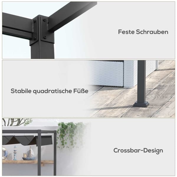 Rootz Sun Protection Pergola - Puutarhakatos - Ulkopaviljonki - Metallirunko - Jatkettava katto - UV-suojattu kansi - 298cm x 213cm x 221cm