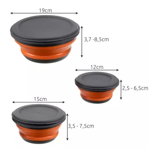 Sammenklappelige silikoneskåle - 3 stk. Ruhhy 20781 med låg, orange
