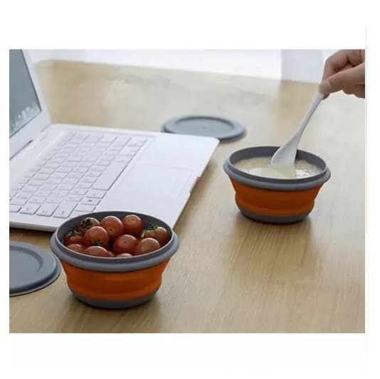 Sammenklappelige silikoneskåle - 3 stk. Ruhhy 20781 med låg, orange