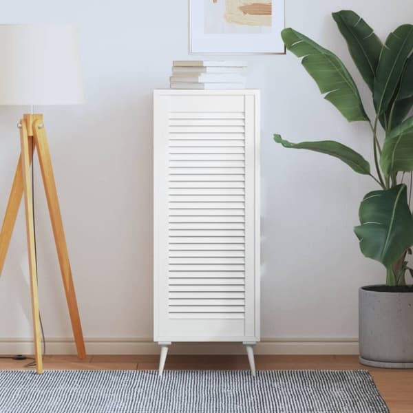 vidaXL Skåplucka lamelldesign vit 99,3x39,4 cm massiv furu