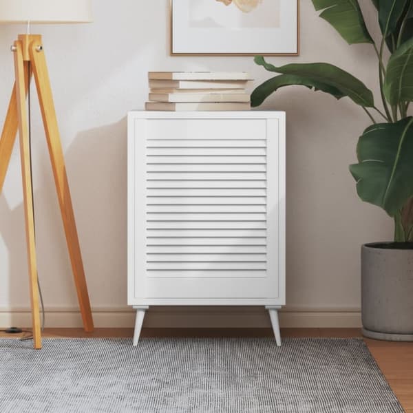 vidaXL Skåplucka lamelldesign vit 61,5x49,4 cm massiv furu