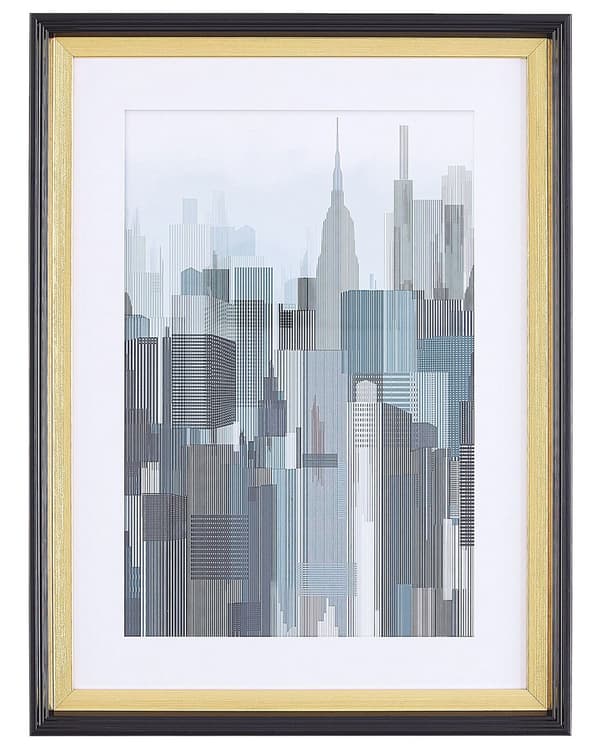 Innrammet Veggkunst Blå Grå Gull Svart Ramme 30 x 40 cm Skyskrapere Passe-Partout Industriell Minimalistisk