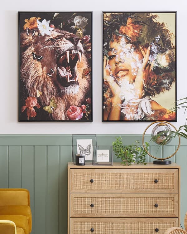 Veggbilde Brunt Flerfarget 63 x 93 cm lerret Løvemotiv Veggdekorasjon Moderne