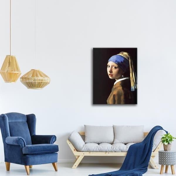 Legendarte - Målning, Tryck på duk - Tjej med ett pärlörhänge Jan Vermeer cm. 80x100