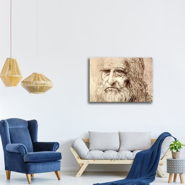 Legendarte - Målning, tryck på duk - Självporträtt Leonardo Da Vinci cm. 60x80