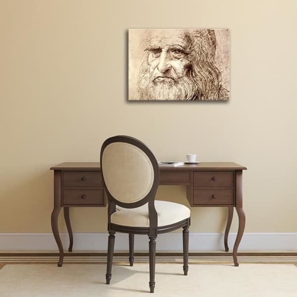 Legendarte - Målning, tryck på duk - Självporträtt Leonardo Da Vinci cm. 60x80