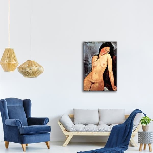 Legendarte - Målning, tryck på duk - Sittande naken Amedeo Modigliani cm. 50x80