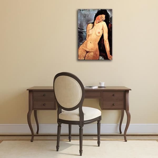 Legendarte - Målning, tryck på duk - Sittande naken Amedeo Modigliani cm. 50x80