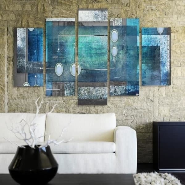 Legendarte - Målning, Print On Canvas - Lunar Blue cm. 150x100 (5 paneler)