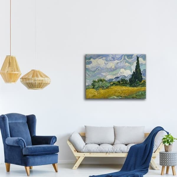 Legendarte - Målning, tryck på duk - Vetefält med cypresser Vincent Van Gogh cm. 60x80
