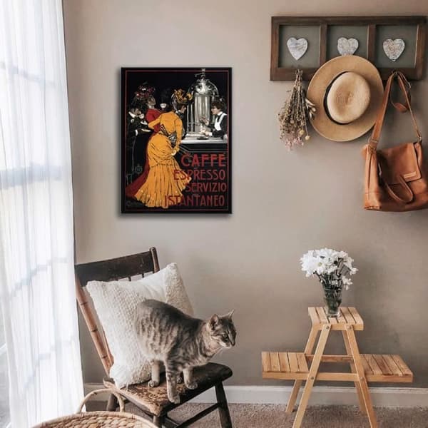 Legendarte - Vintage Caffé Espresso reklamaffisch - målning, tryck på duk cm. 50x70