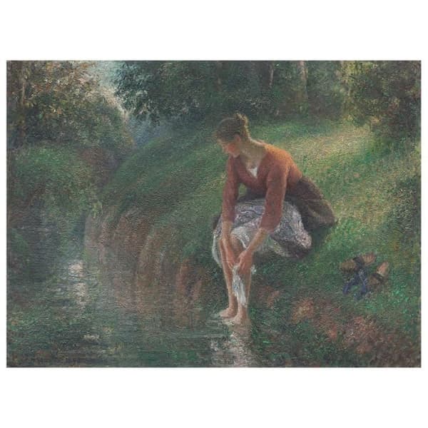 Legendarte - Måla, tryck på duk - Kvinna som badar fötterna i strömmen Camille Pissarro cm. 60x80