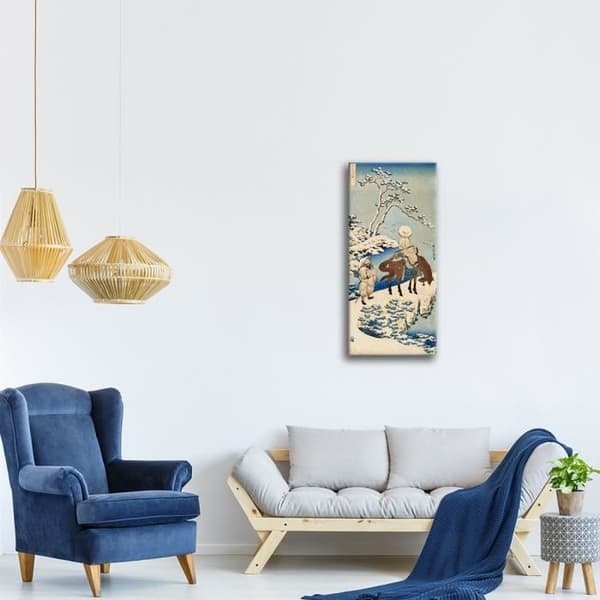 Legendarte - Målning, tryck på duk - Poet reser i snön Katsushika Hokusai cm. 30x70