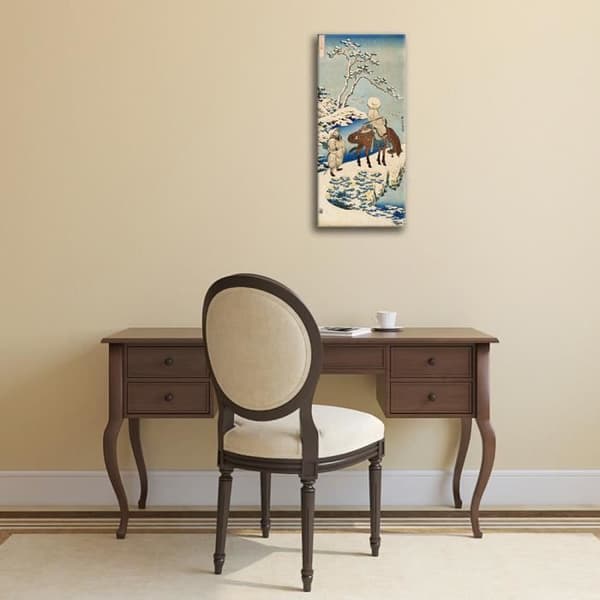Legendarte - Målning, tryck på duk - Poet reser i snön Katsushika Hokusai cm. 30x70