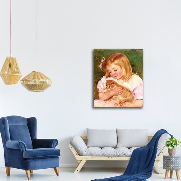 Legendarte - Målning, tryck på duk - Sara håller en katt Mary Cassatt cm. 40x50