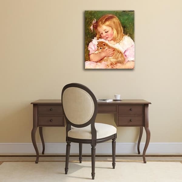 Legendarte - Målning, tryck på duk - Sara håller en katt Mary Cassatt cm. 40x50