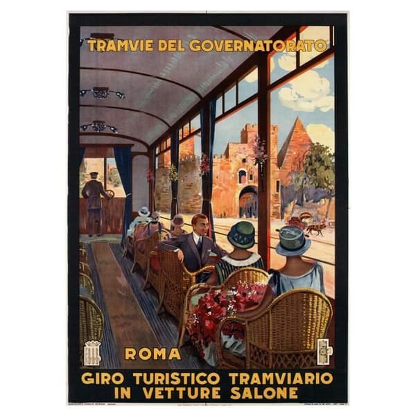 Legendarte - Vintage turistaffisch Rom - Spårvägar i Governorate - Målning, Tryck på duk cm. 50x70