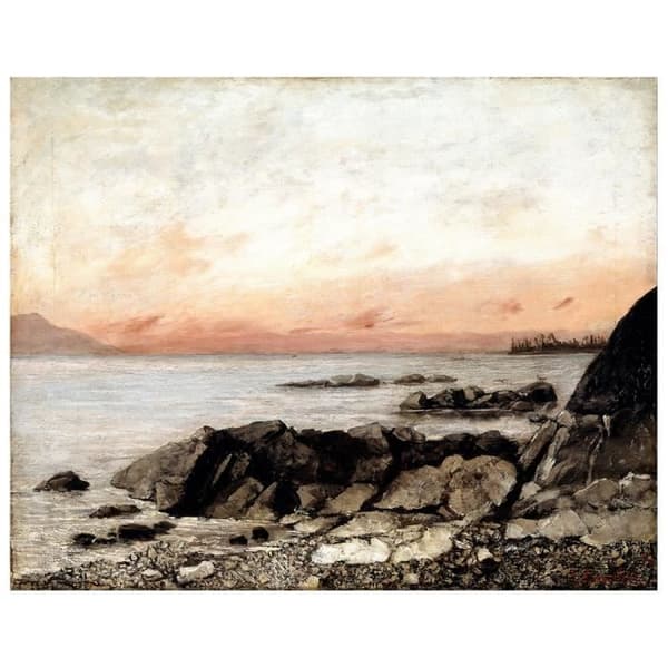 Legendarte - Målning, Tryck på duk - Solnedgång. Vevey, Schweiz - Gustave Courbet cm. 60x75