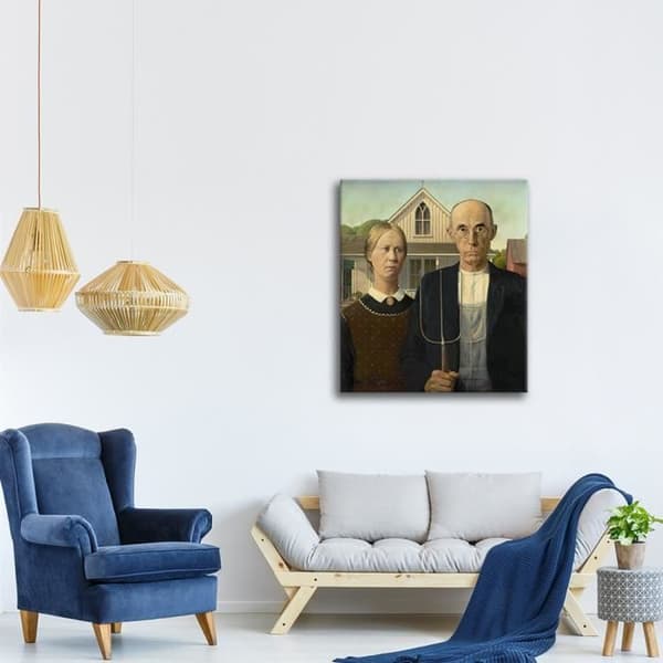 Legendarte - Målning, Tryck på duk - Amerikansk gotik - Grant Wood cm. 60x90