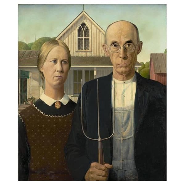 Legendarte - Målning, Tryck på duk - Amerikansk gotik - Grant Wood cm. 60x90