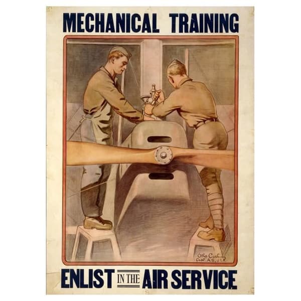 Legendarte - Vintage War Propaganda Poster Mekanisk utbildning - Enlist In the Air Service - Målning, Canvastavla