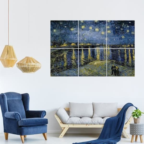 Legendarte - Flerpanelsmålning Starry Night Over the Rhone - Vincent Van Gogh cm. 100x150 (6 paneler)