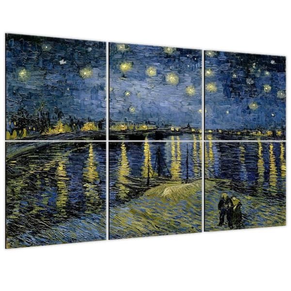 Legendarte - Flerpanelsmålning Starry Night Over the Rhone - Vincent Van Gogh cm. 100x150 (6 paneler)