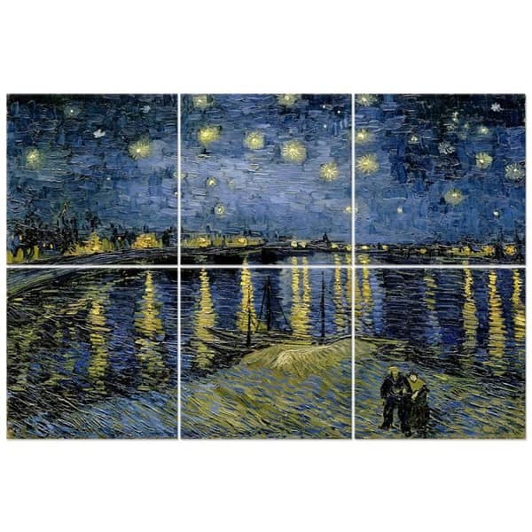 Legendarte - Flerpanelsmålning Starry Night Over the Rhone - Vincent Van Gogh cm. 100x150 (6 paneler)