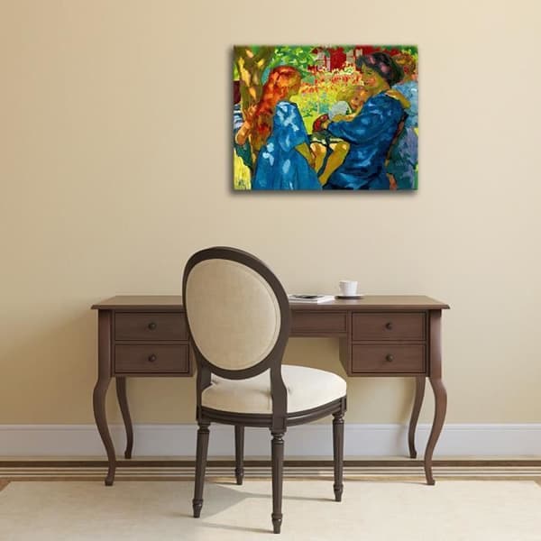 Legendarte - Målning, tryck på duk - Familjeporträtt under fläder Giovanni Giacometti cm. 50x60