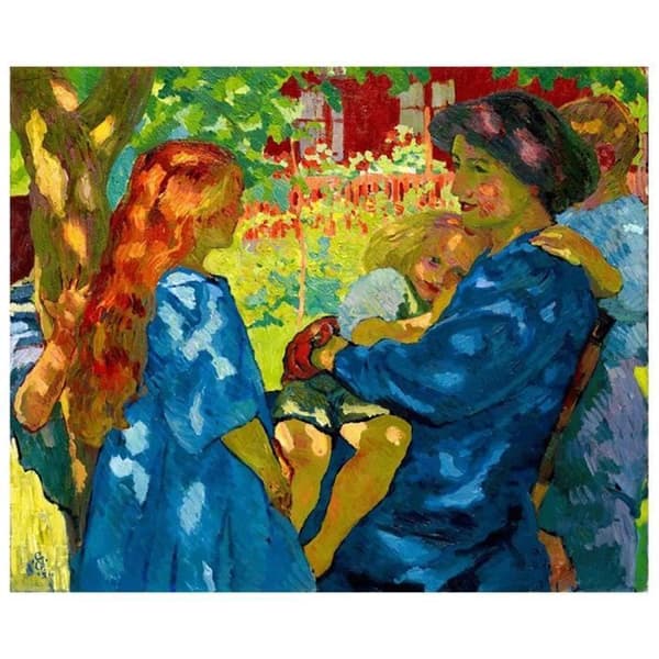 Legendarte - Målning, tryck på duk - Familjeporträtt under fläder Giovanni Giacometti cm. 50x60