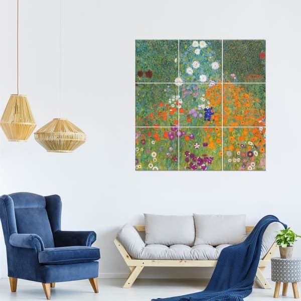 Legendarte - Flerpanelsmålning Blomsterträdgård - Gustav Klimt cm. 150x150 (9 paneler)