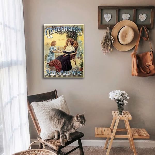 Legendarte - Vintage nötkött &amp; maltvin reklamaffisch - målning, canvastryck cm. 50x70