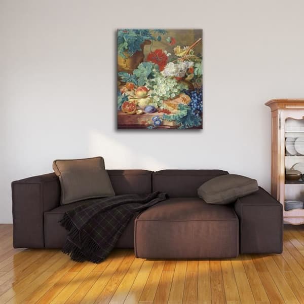 Legendarte - Målning, tryck på duk - Stilleben med blommor och frukt - Jan van Huysum cm. 50x60