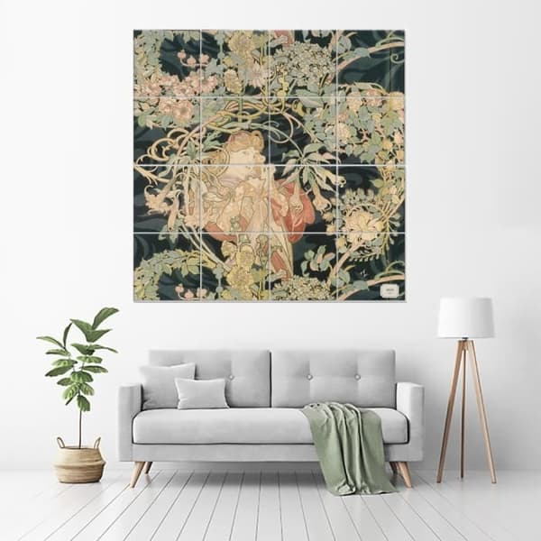 Legendarte - Multi Panel Målning Kvinna Med Daisy - Alphonse Mucha cm. 200x200 (16 paneler)