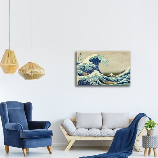 Legendarte - Målning, tryck på duk - The Great Wave Off Kanagawa Katsushika Hokusai cm. 80x120