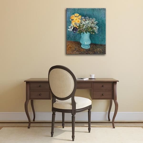 Legendarte - Målning, tryck på duk - Vas med syrener, tusenskönor och anemoner Vincent Van Gogh cm. 60x80