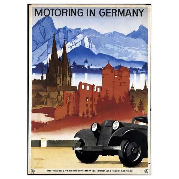 Legendarte - Vintage Motoring In Germany Tourist Poster - Målning, Canvastryck cm. 50x70