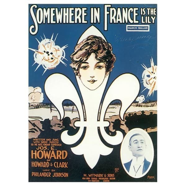 Legendarte - Vintage Music Cover Somewhere In France Is The Lily - Målning, Tryck på Canvas cm. 50x70