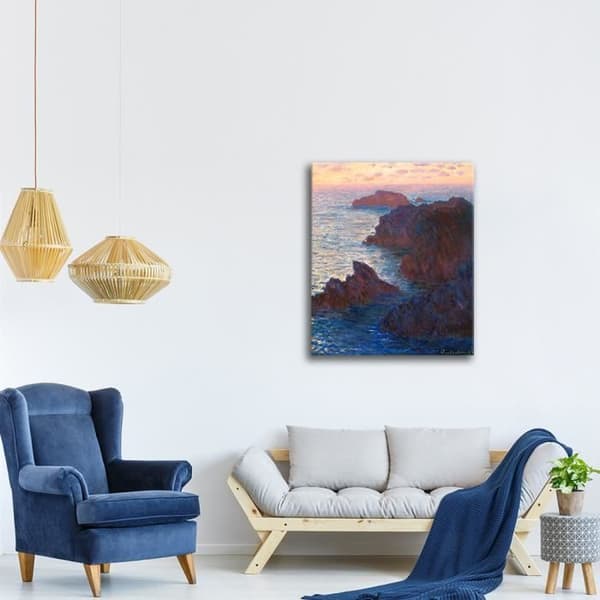 Legendarte - målning, tryck på duk - stenar vid Belle-Lle, Port-Domois Claude Monet cm. 80x100