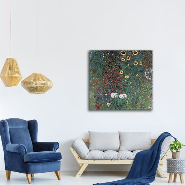 Legendarte - Målning, Tryck på duk - Solrosträdgården Gustav Klimt cm. 90x90