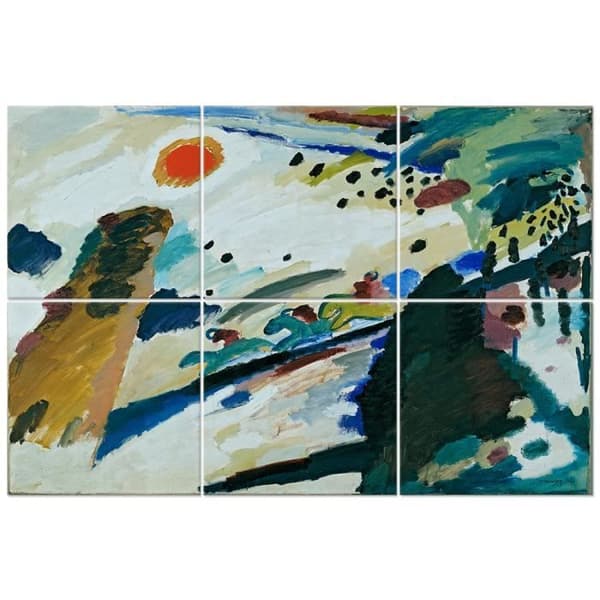 Legendarte - Flerpanelsmålning Romantiskt landskap - Wassily Kandinsky cm. 100x150 (6 paneler)