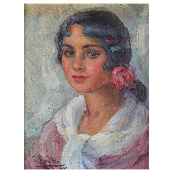 Legendarte - Målning, tryck på duk - Porträtt av en kvinna - Joaquín Sorolla cm. 60x80