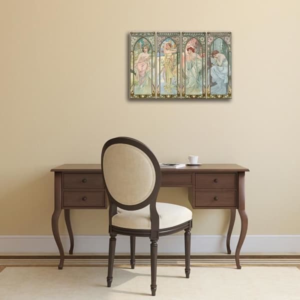 Legendarte - Målning, tryck på duk - Dagens timmar - Alphonse Mucha cm. 60x90