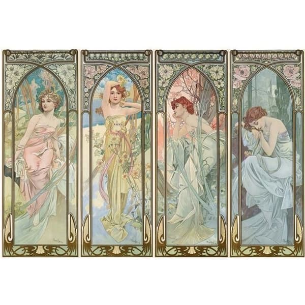 Legendarte - Målning, tryck på duk - Dagens timmar - Alphonse Mucha cm. 60x90