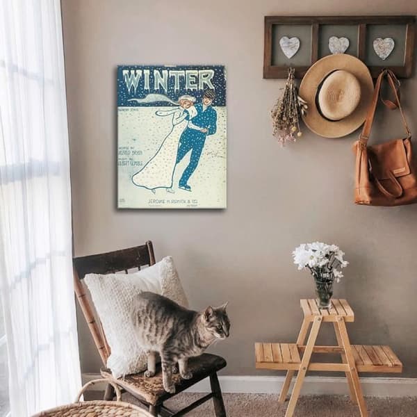 Legendarte - Vintage Winter Music Cover - Målning, Canvastryck cm. 50x70