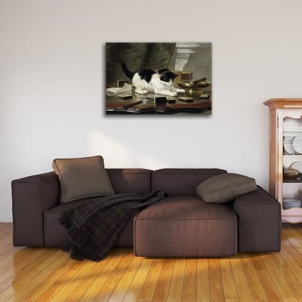 Legendarte - Målning, Tryck på duk - Den lekande katten - Henriëtte Ronner-Knip cm. 50x70