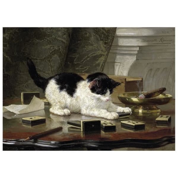 Legendarte - Målning, Tryck på duk - Den lekande katten - Henriëtte Ronner-Knip cm. 50x70